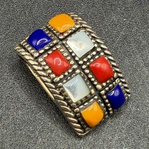 Vintage Sterling Silver Signed 925 CFJ Rectangular Multi Color Pendant Charm